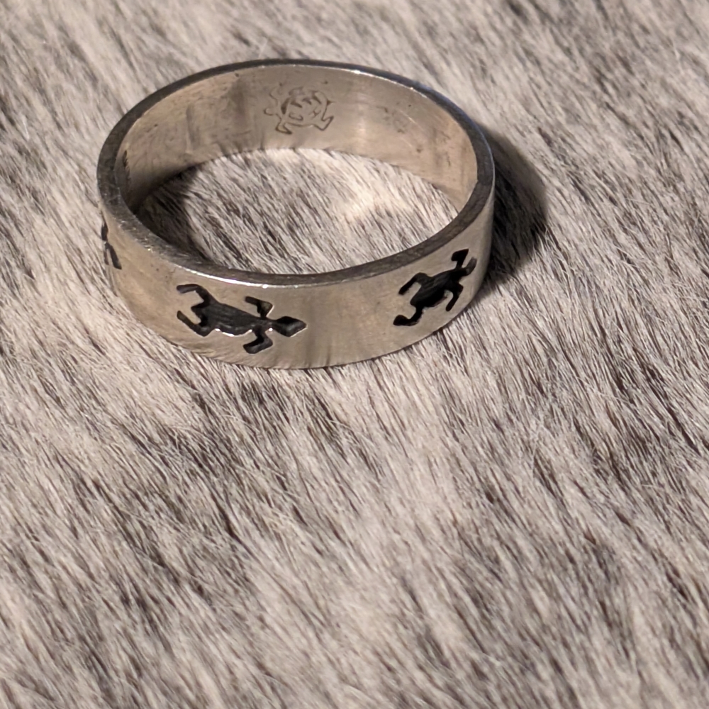 Silver Band Ring with Black Symbols